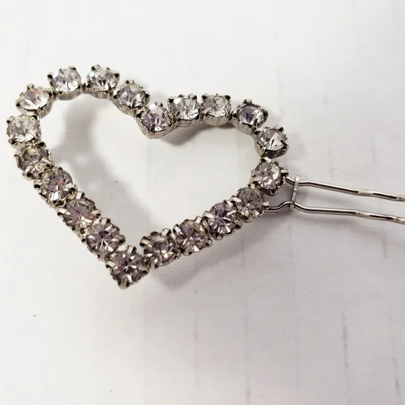 Rhinestone Crystal Heart-Shaped Hair Barrette Vintage - Picture 2 of 8